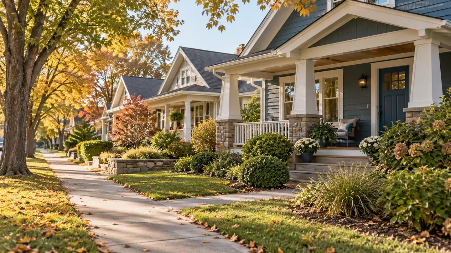 Illustrative tree-lined street with welcoming front porches