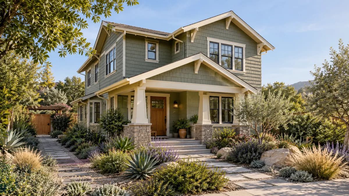 AI-generated fictional home illustration for financing in California; not the financed property